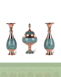 ست ویترینی شکلات خوری و گلدان فیروزه کوبی