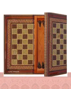 تخته نرد خاتم کاری شده و شطرنج راش و خاتم - سایز 1
