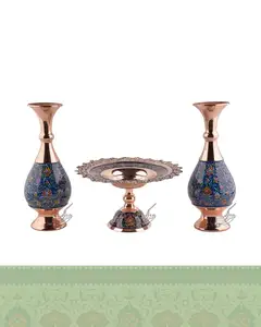 ست دکوری مسی پرداز شیرینی خوری و گلدان متوسط