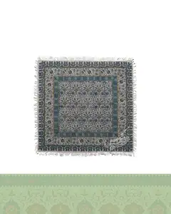 سفره قلمکار ممتاز 100*100 طرح گلبرگ فیروزه ایی
