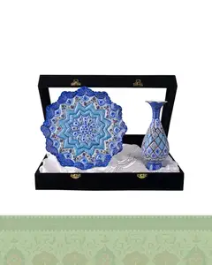 نیم ست بشقاب ۲۵ و گلدان ۲۰ سانتی میناکاری
