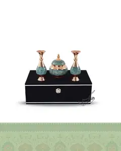 ست فیروزه گلدان 16 و قندان 14 سانتی