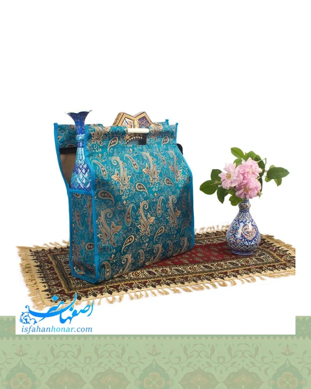 ارسال و فروش ساک ترمه فیروزه ای 50 سانتیمتری دسته چوبی در خارج از کشور