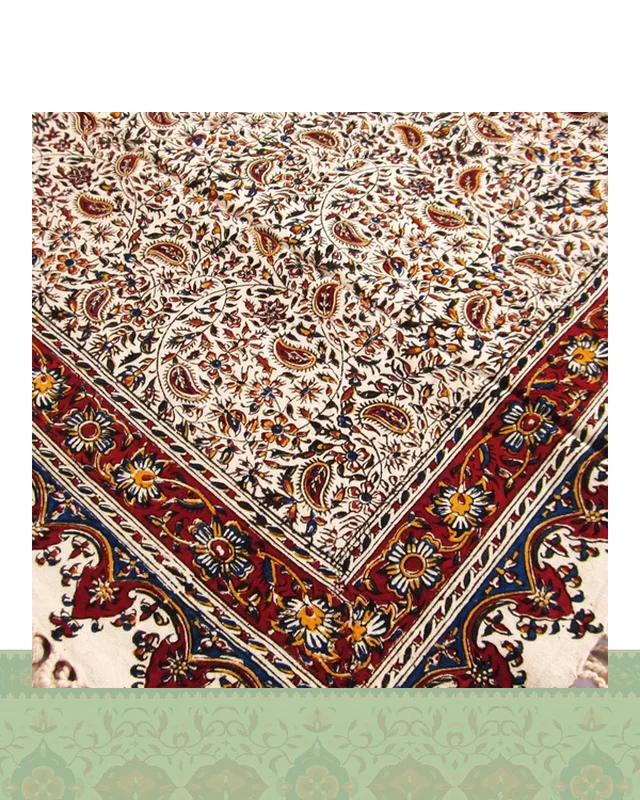 خرید رومیزی قلمکار مربعی 120 سانتیمتری طرح بادامی از ایران