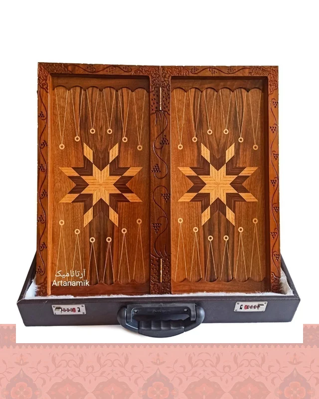 خرید تخته نرد منبت طرح رستم و اژدها (منبت کاری عمیق) 60 سانتی  ارزی