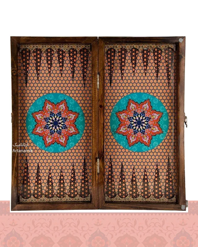 خرید تخته نرد و شطرنج کلاف روس طرح خاتم فیروزه ارزی