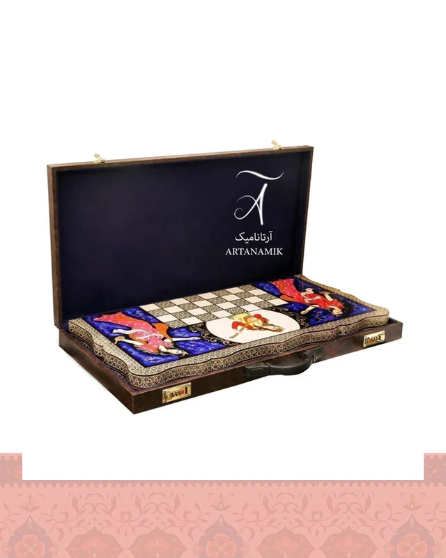 خرید تخته نرد و شطرنج خاتم کاری شیراز طرح نیلوفر از ایران