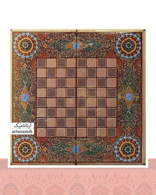 عکس شطرنج و تخته نرد خاتم کاری طرح فرش