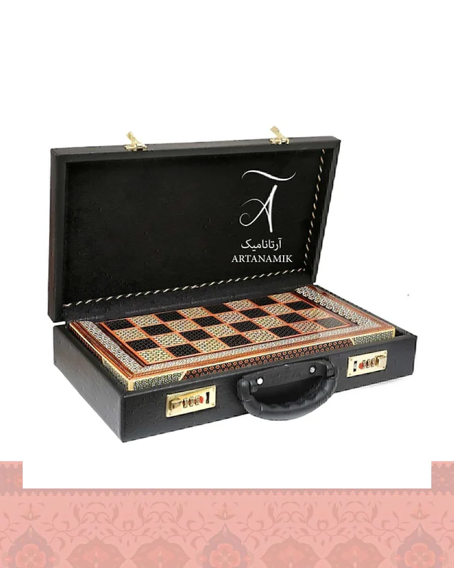 خرید تخته نرد خاتم کاری و شطرنج شیراز طرح پرکار در اروپا و آمریکا