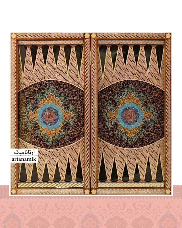 خرید شطرنج و تخته نرد خاتم کاری طرح فرش ارزی