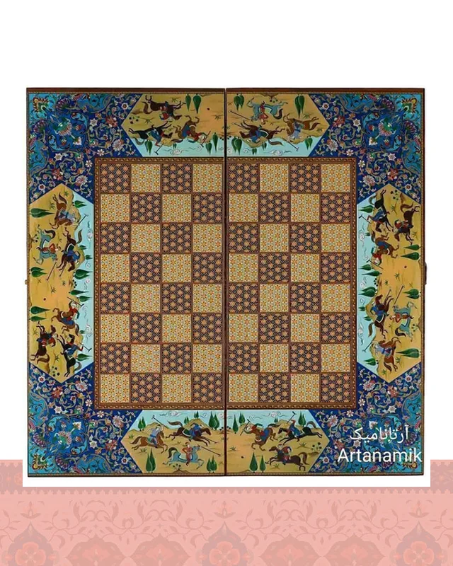 ارسال تخته نرد و شطرنج طرح خاتم چوگان آبی به خارج ایران