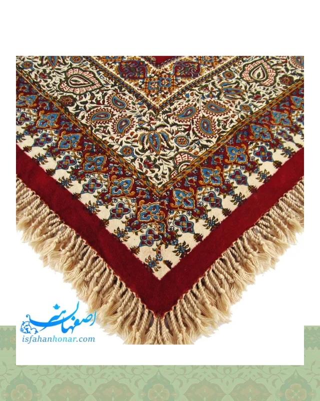 خرید رومیزی قلمکار رنگ زرشکی سایز یک متری ارزی