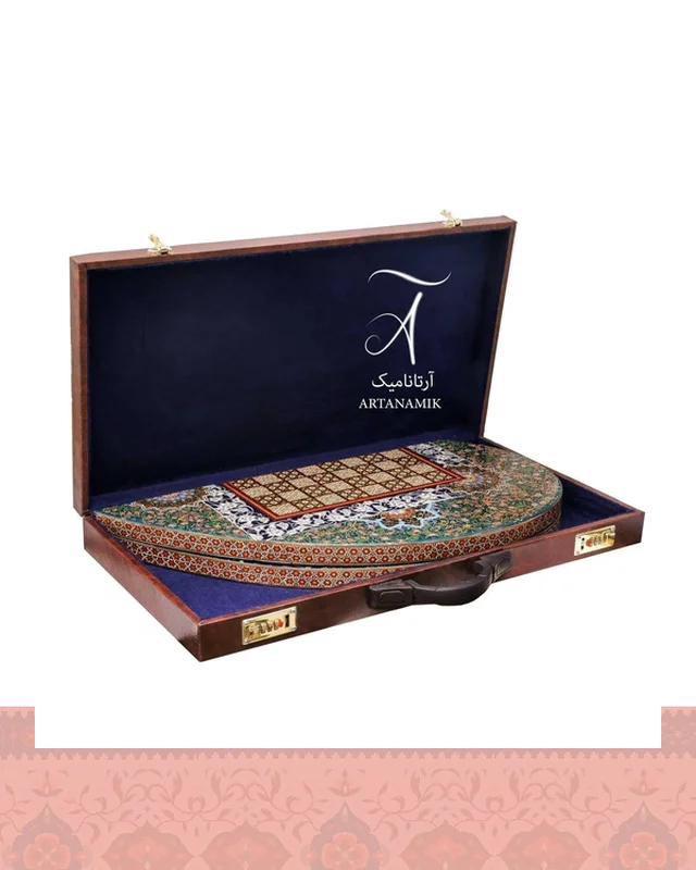 خرید تخته نرد خاتم کاری شده شیراز طرح قلب همراه با شطرنج در اروپا و آمریکا