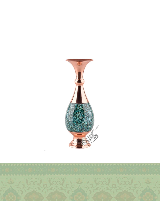 گلدان صراحی فیروزه کوبی مسی 25 سانتی