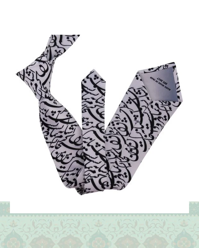خرید کراوات مردانه طرح نستعلیق سفید شعر رواق منظر اثر حافظ شیرازی در اروپا و آمریکا
