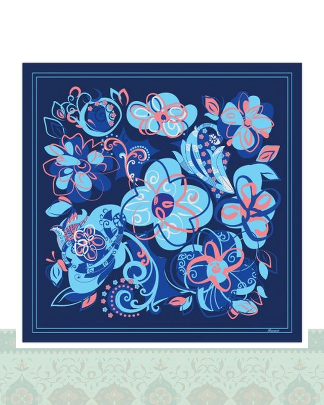 دستمال سر و گردن گل سرمه‌ای - 50x50 سانتیمترمربع