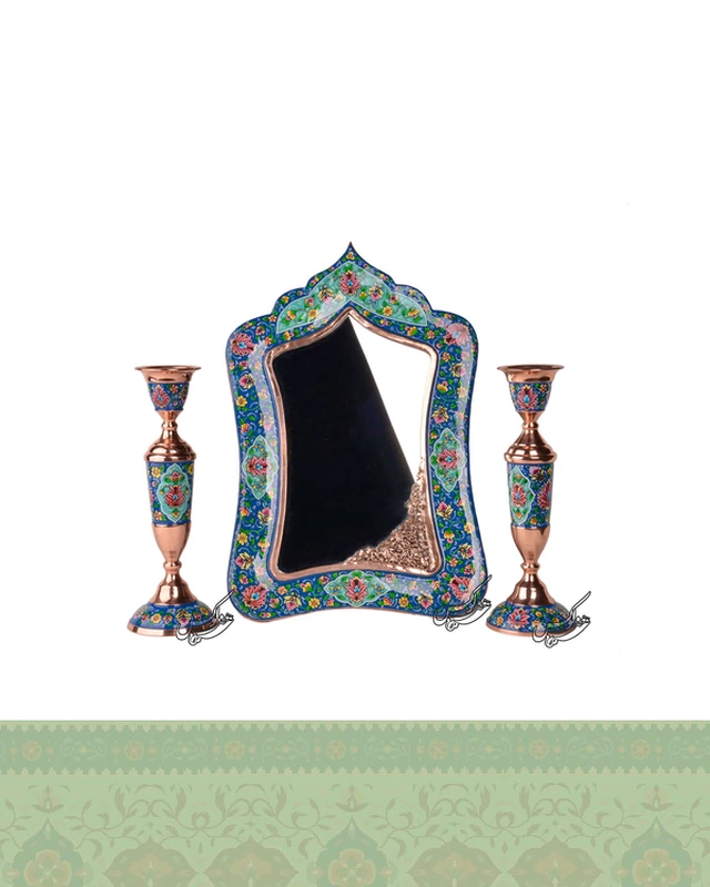 آینه و شمعدان مس و پرداز